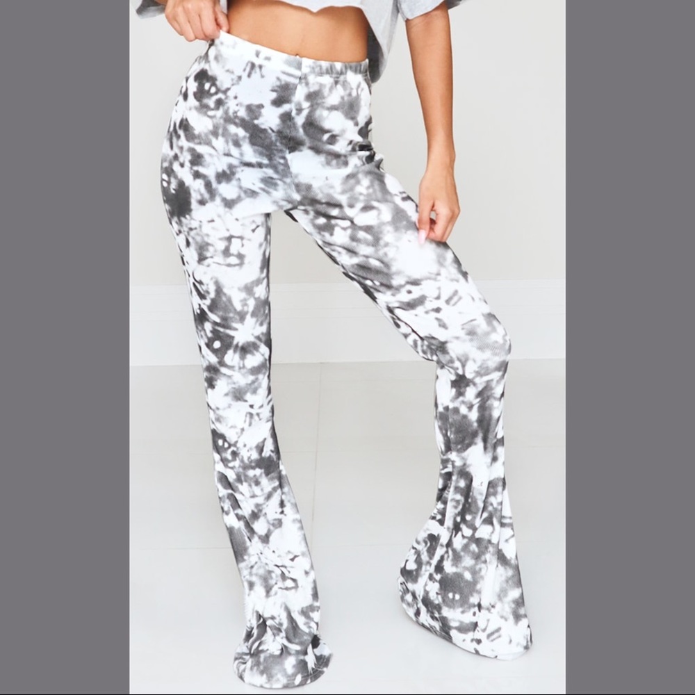PRETTYLITTLETHING Black Flared Tie Dye Pants